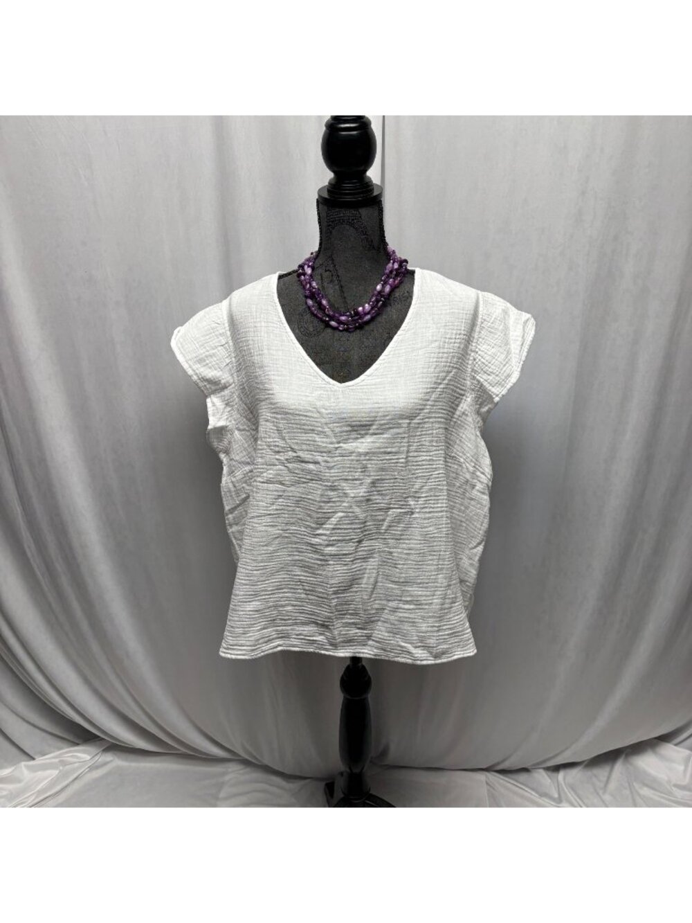 White Textured Cotton Cap Sleeve Top Womens Sz XXL Lightweight Casual Blouse NEW